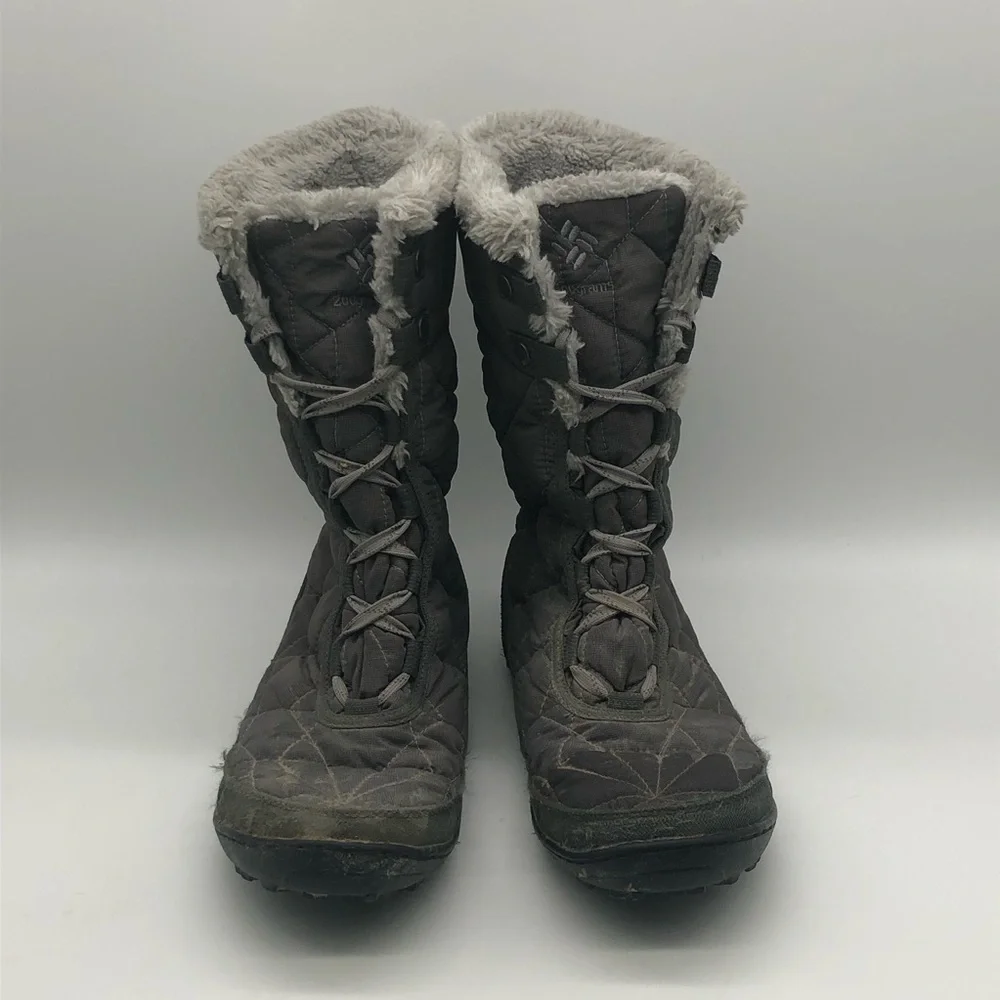 Columbia Boots Women's 8 Gray Minx II Mid Lace Omni Grip Insulated Snow Winter